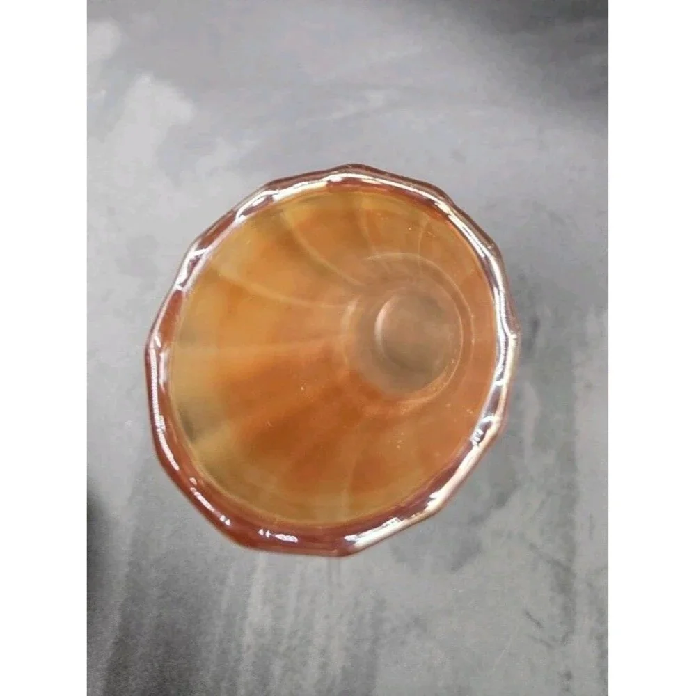 Vintage Amber Marigold Carnival Glass Opalescent Swung 9.5” Vase